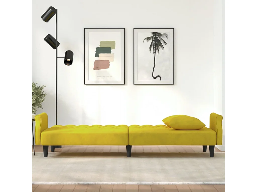 Gelbes Schlafsofa aus Samt mit Armlehnen