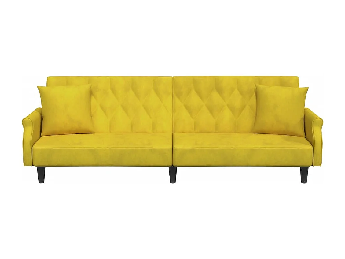 Gelbes Schlafsofa aus Samt mit Armlehnen