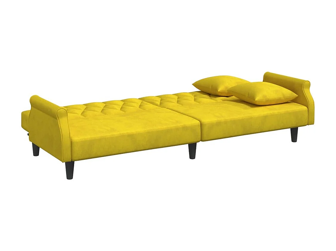 Gelbes Schlafsofa aus Samt mit Armlehnen