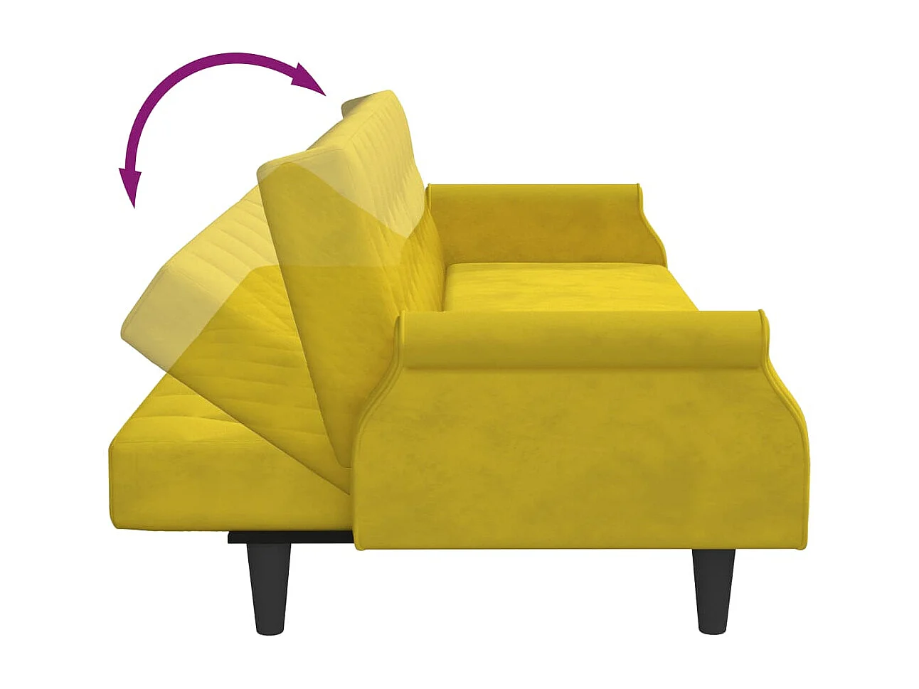 Gelbes Schlafsofa aus Samt mit Armlehnen