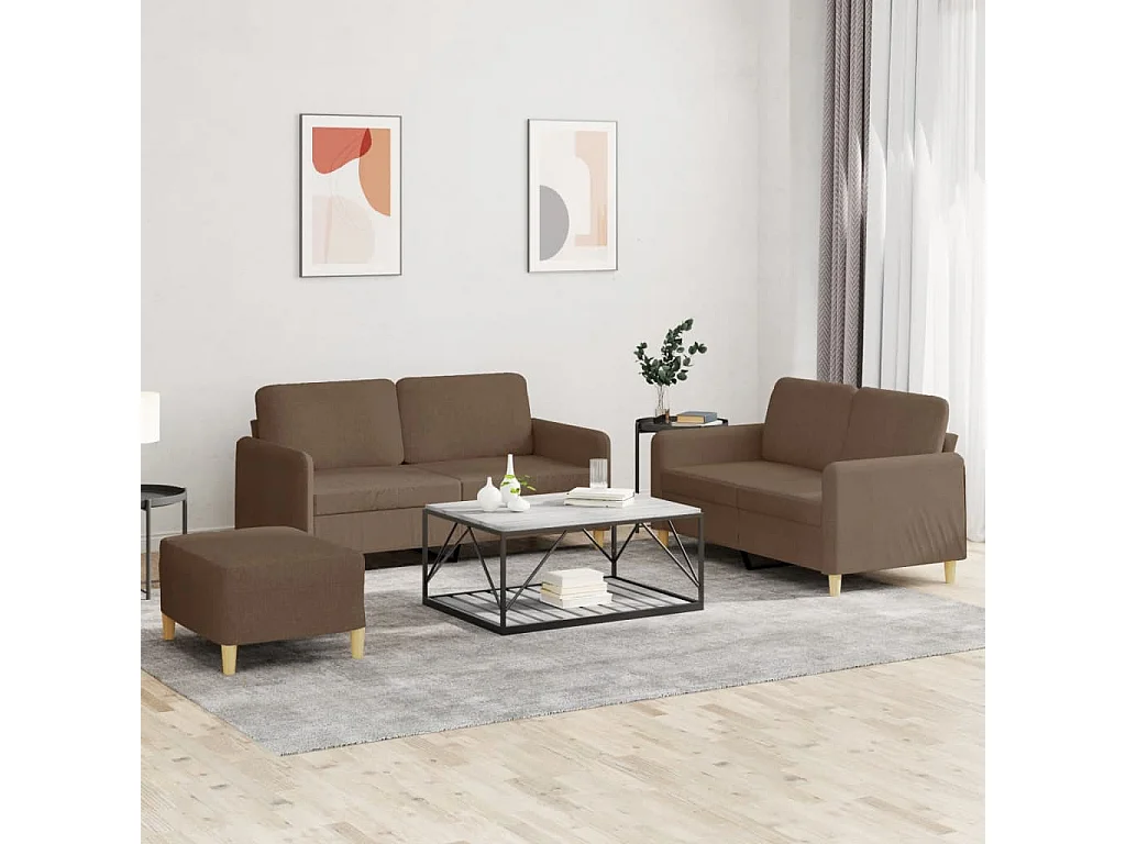 Set di 3 divani con cuscini in tessuto marrone