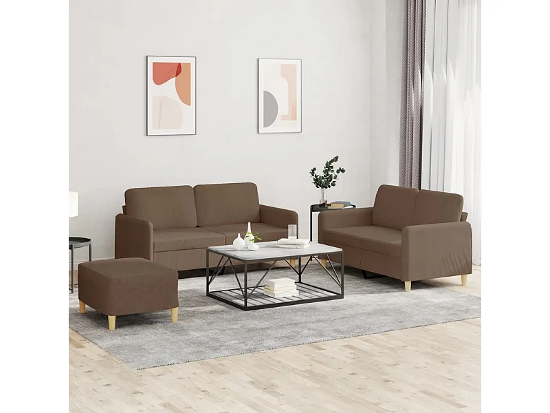 Set di 3 divani con cuscini in tessuto marrone