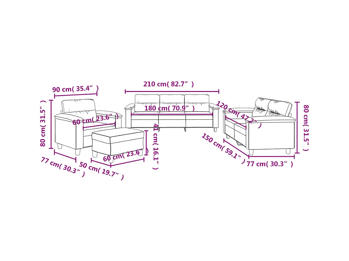 Ensemble de canapés 4 pcs coussins gris foncé tissu microfibre