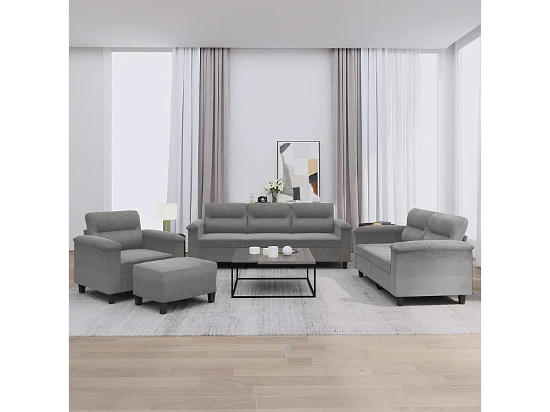 Ensemble de canapés 4 pcs coussins gris foncé tissu microfibre