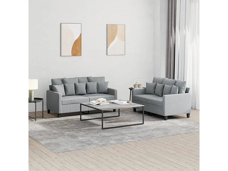 Set divano 2 pezzi con cuscini in tessuto grigio chiaro