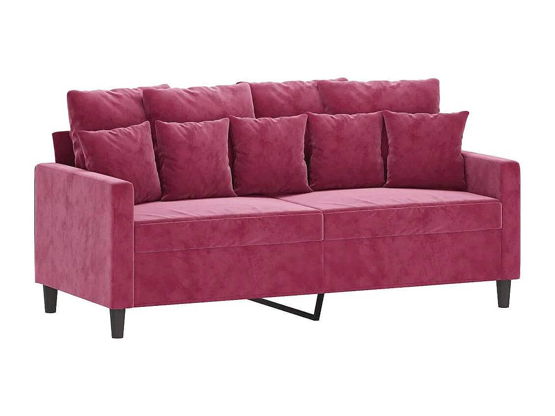 Conjunto de sofá de 3 peças com almofadas Borgonha veludo vermelho