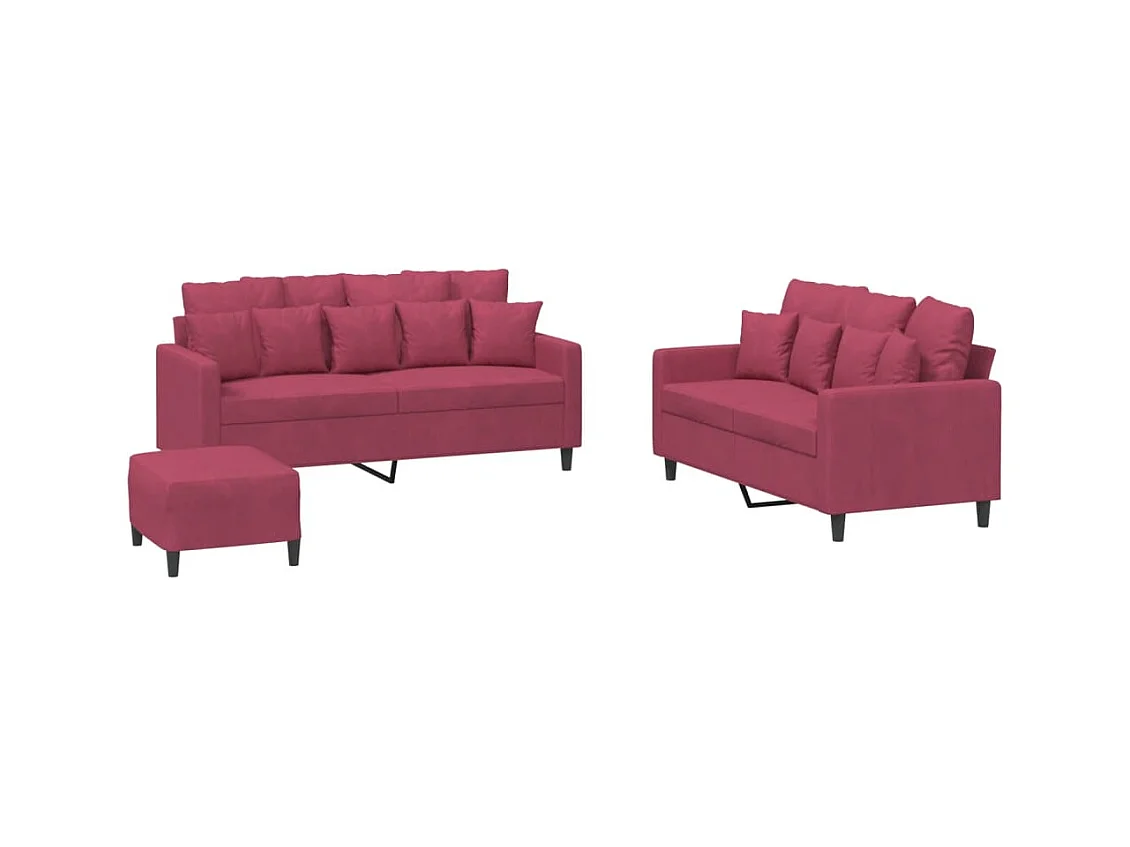 Ensemble de canapés 3 pcs avec coussins Rouge bordeaux Velours