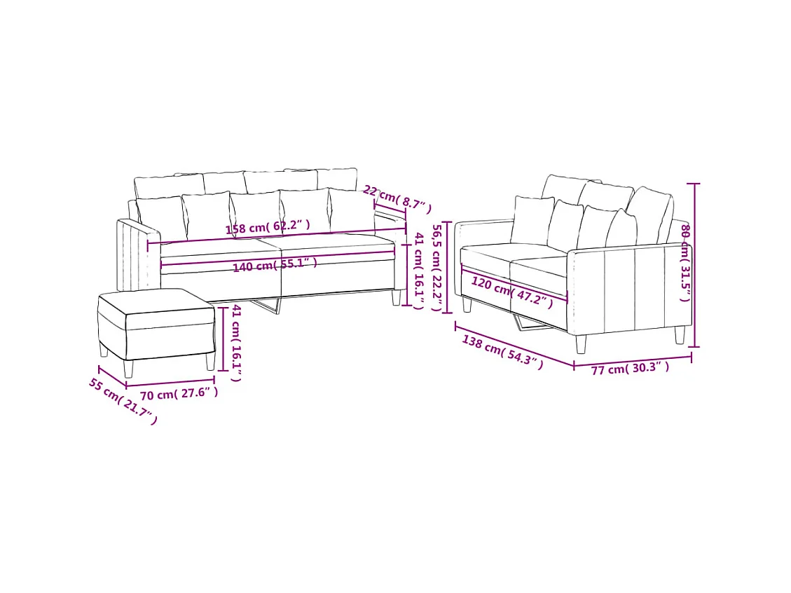 Ensemble de canapés 3 pcs avec coussins Rouge bordeaux Velours