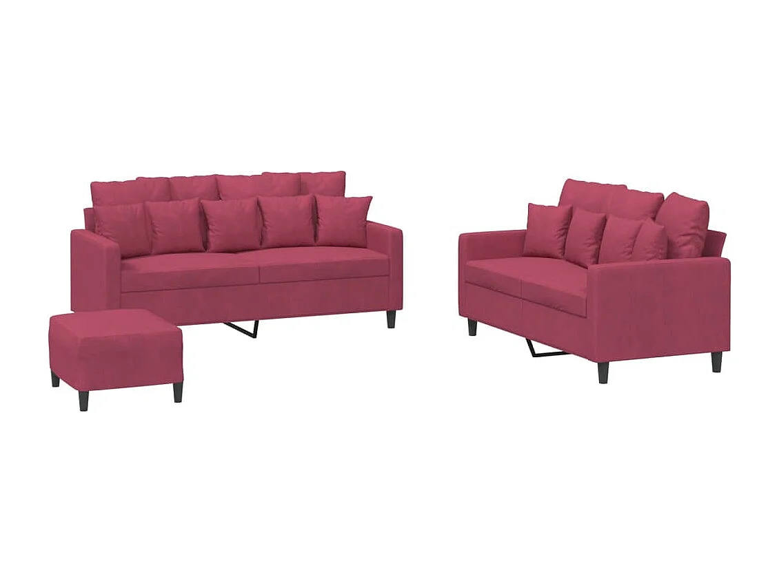 Ensemble de canapés 3 pcs avec coussins Rouge bordeaux Velours