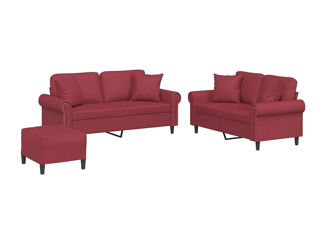 Ensemble de canapés 3 pcs et coussins rouge bordeaux similicuir