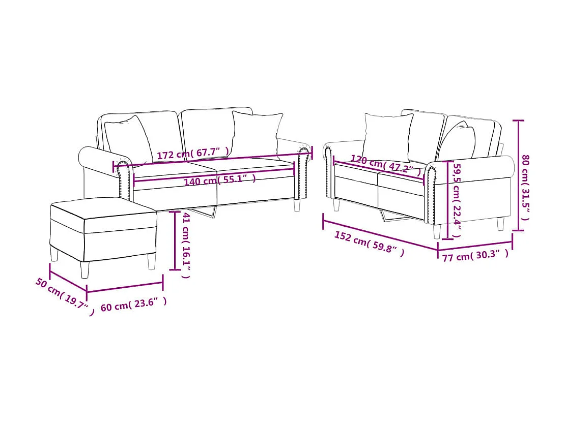 Ensemble de canapés 3 pcs et coussins rouge bordeaux similicuir