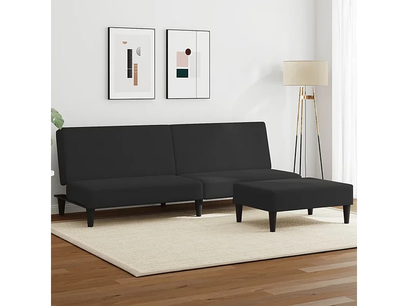 Sofá cama 2 plazas con reposapiés terciopelo negro