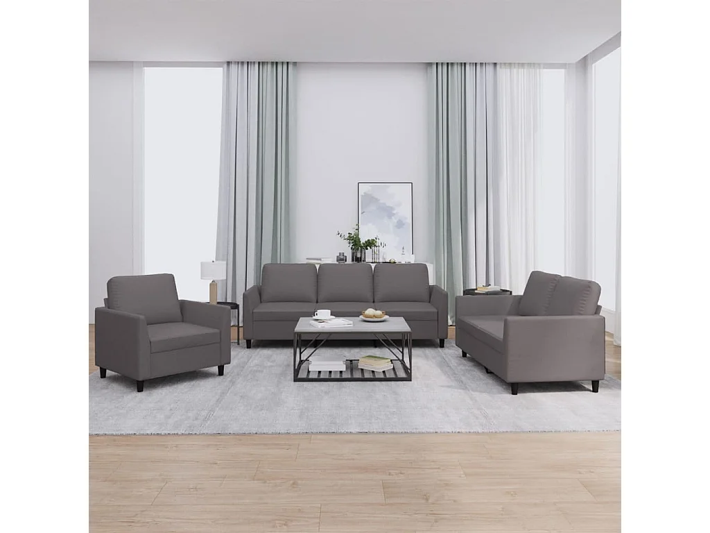 Ensemble de canapés 3 pcs avec coussins Gris Similicuir