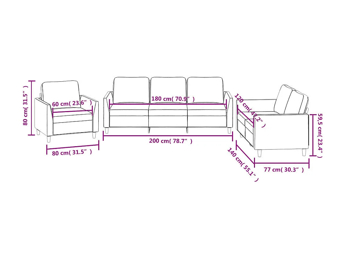 Ensemble de canapés 3 pcs avec coussins Gris Similicuir