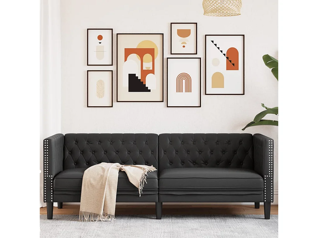 Sofá Chesterfield de 3 plazas en piel sintética color negro