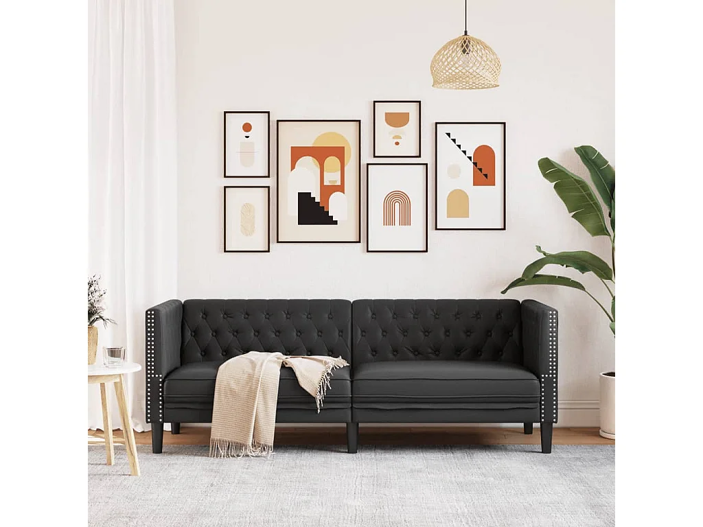 Sofá Chesterfield de 3 plazas en piel sintética color negro