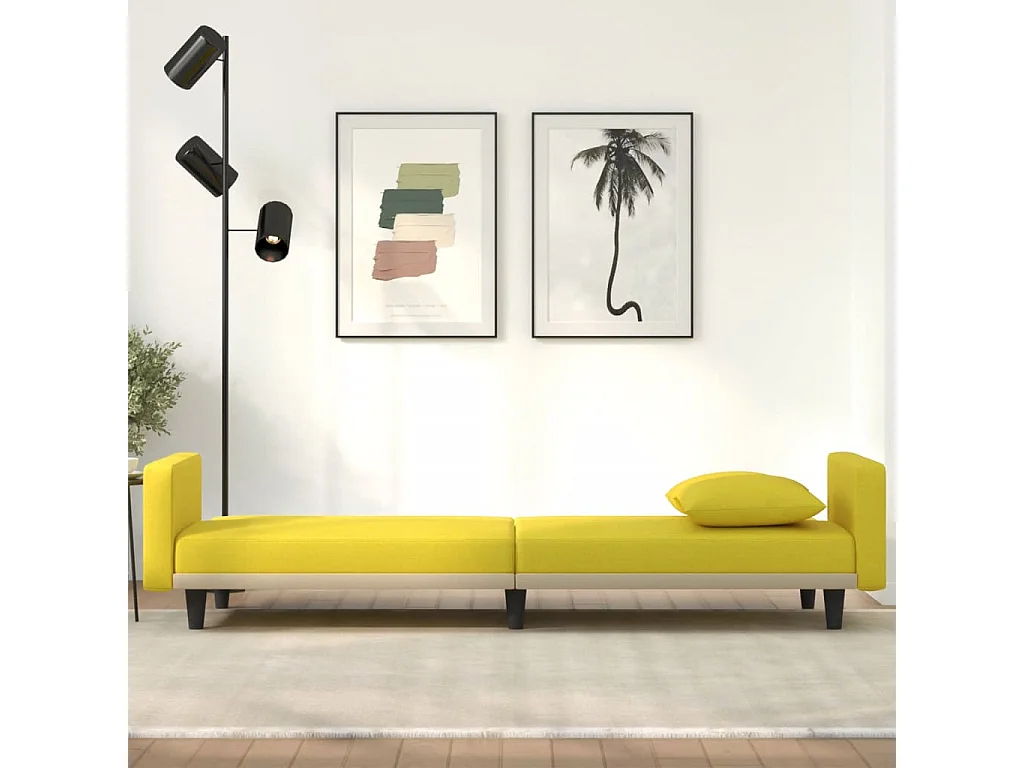 Canapé-lit avec coussins jaune clair tissu
