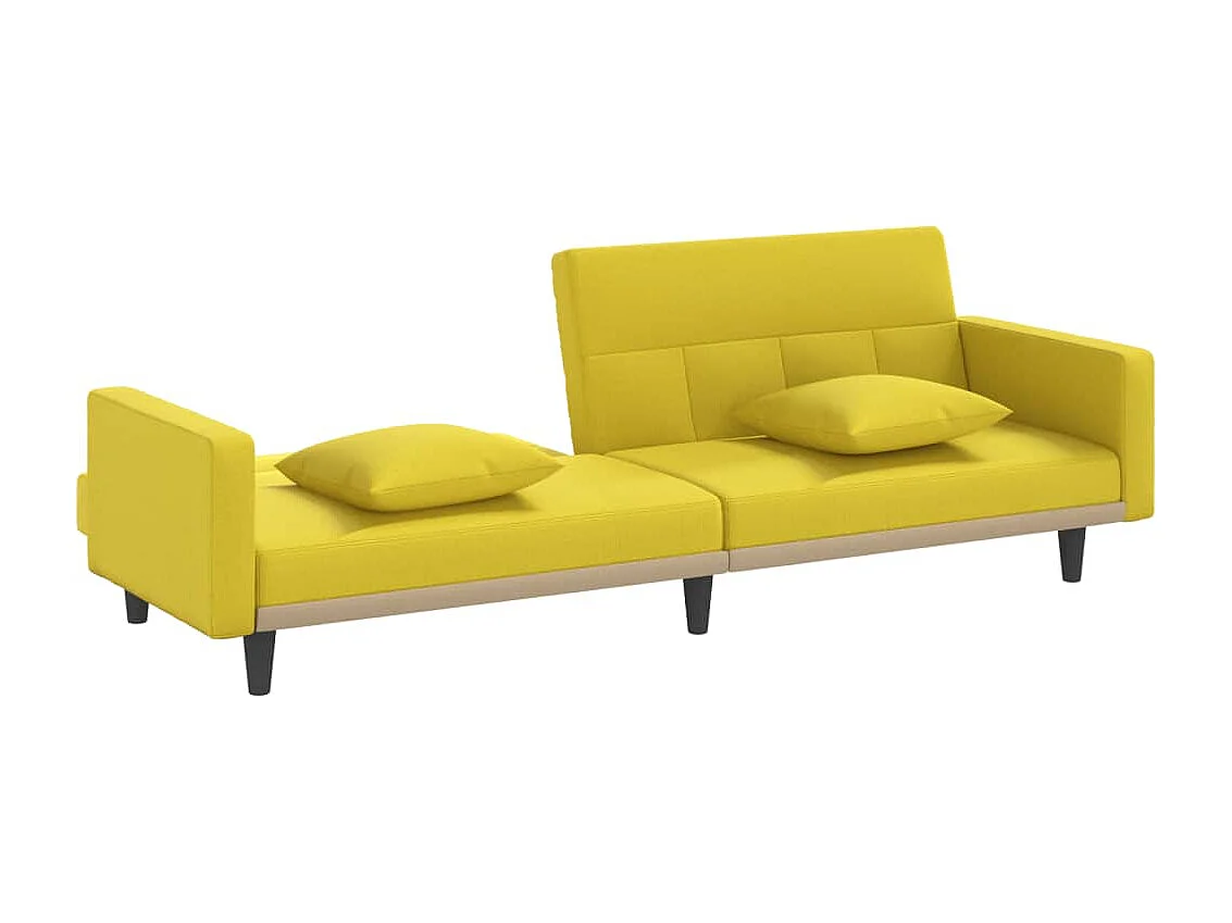 Canapé-lit avec coussins jaune clair tissu
