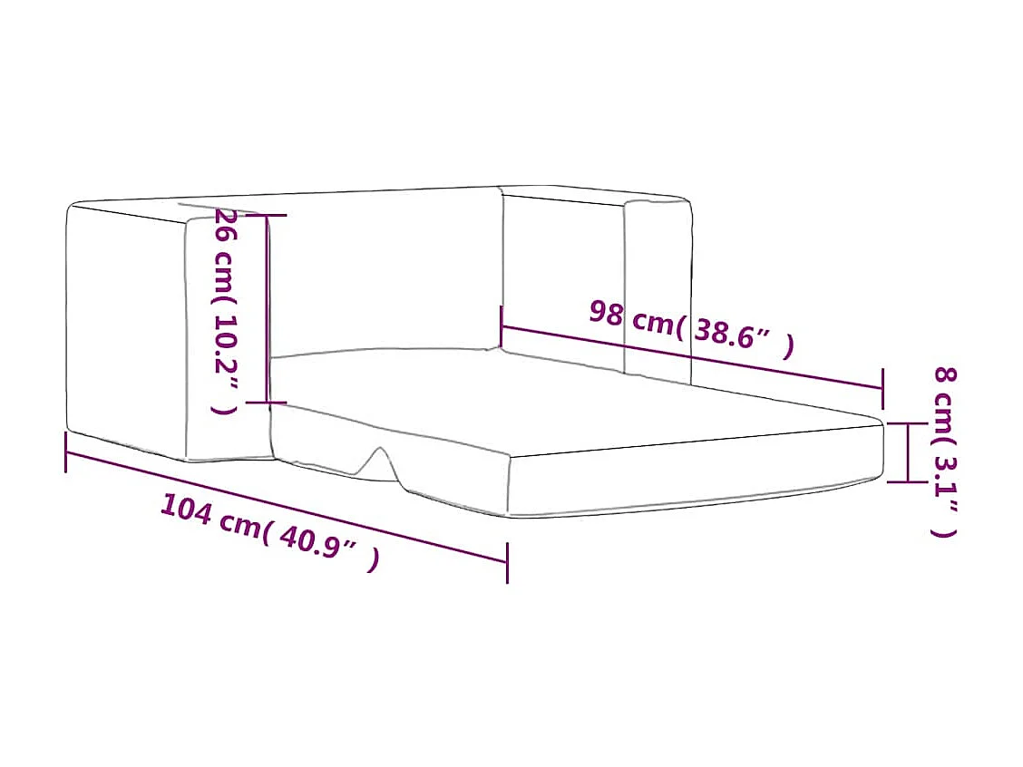Kinder-Schlafsofa, 2-Sitzer, cremefarben, weicher Plüsch