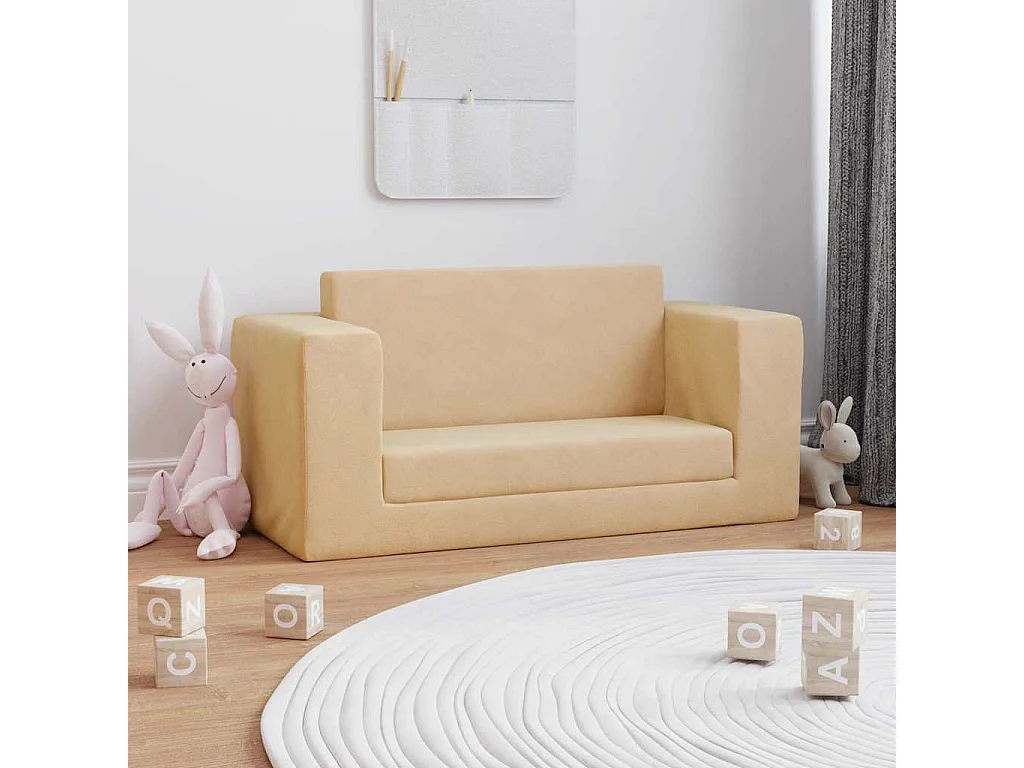 Kinder-Schlafsofa, 2-Sitzer, cremefarben, weicher Plüsch