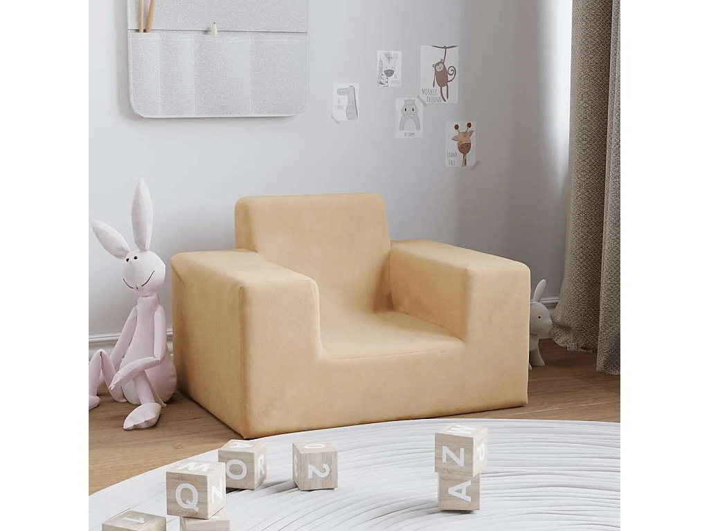 Sofá infantil creme pelúcia macia