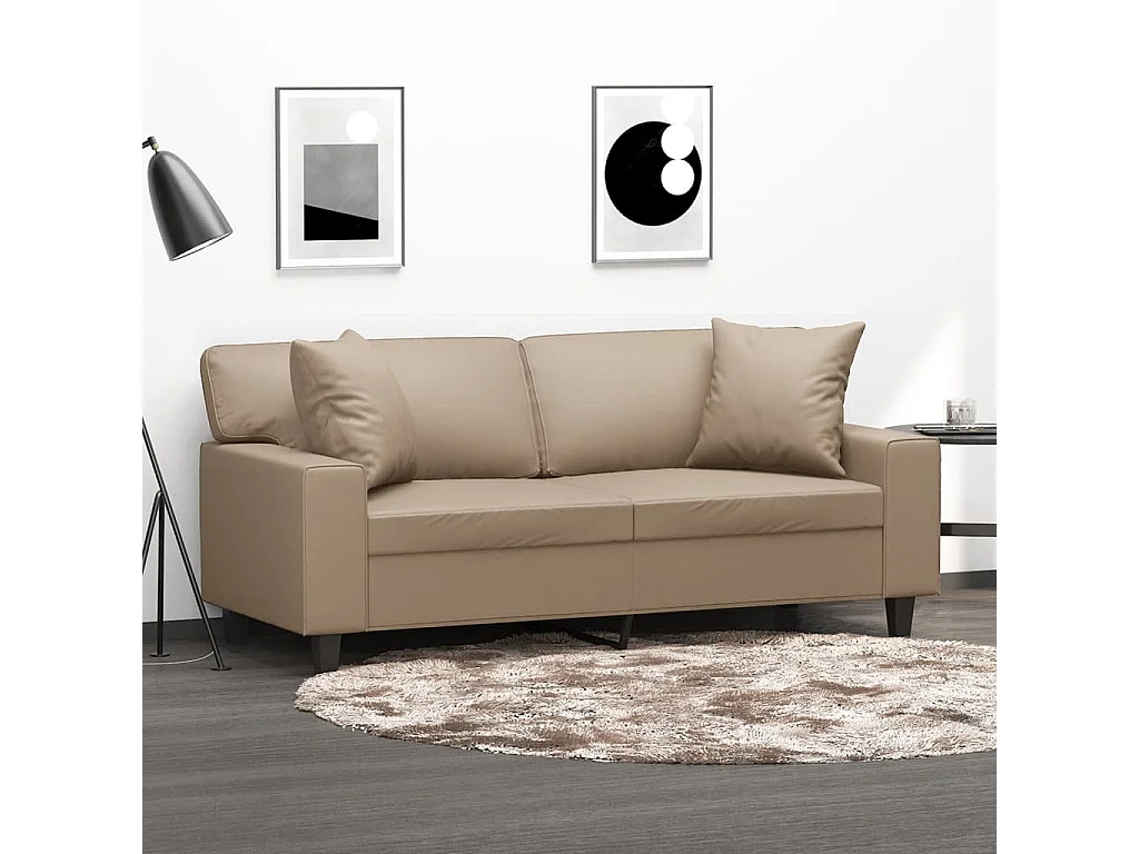 Sofá 2 plazas con cojines capuchino 140 cm polipiel