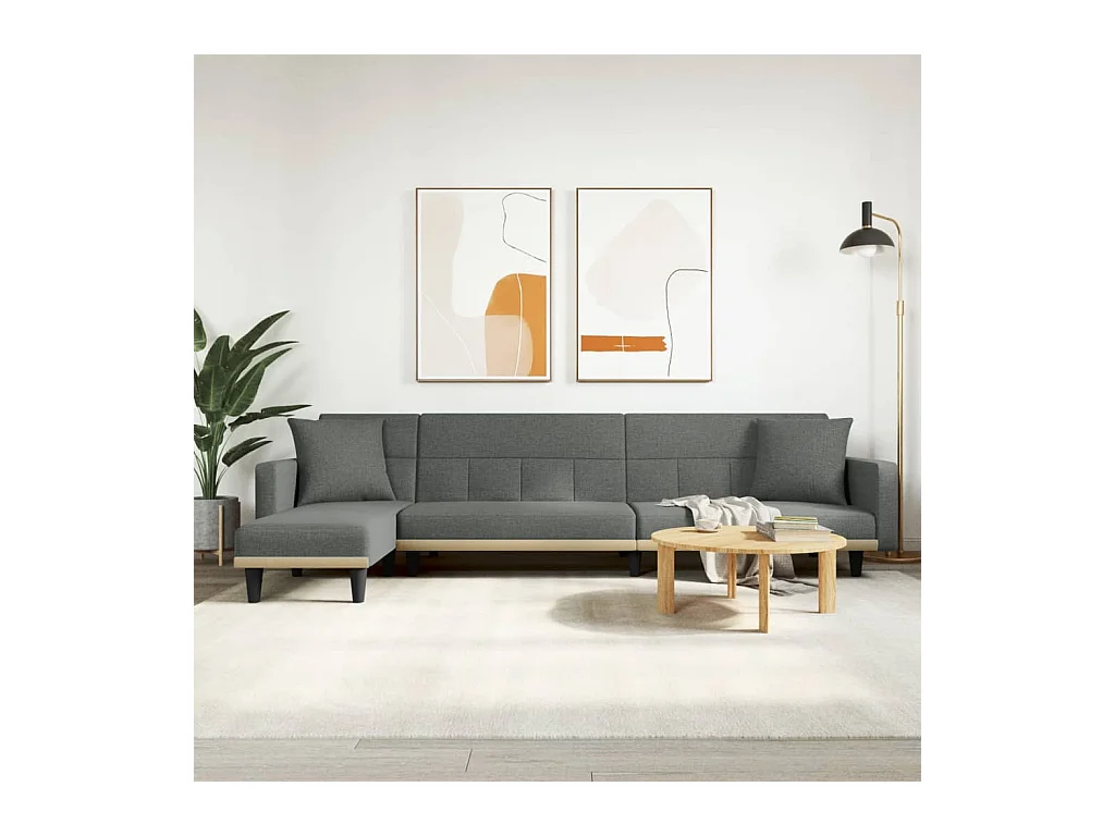 Canapé-lit en forme de L gris foncé 275x140x70 cm tissu