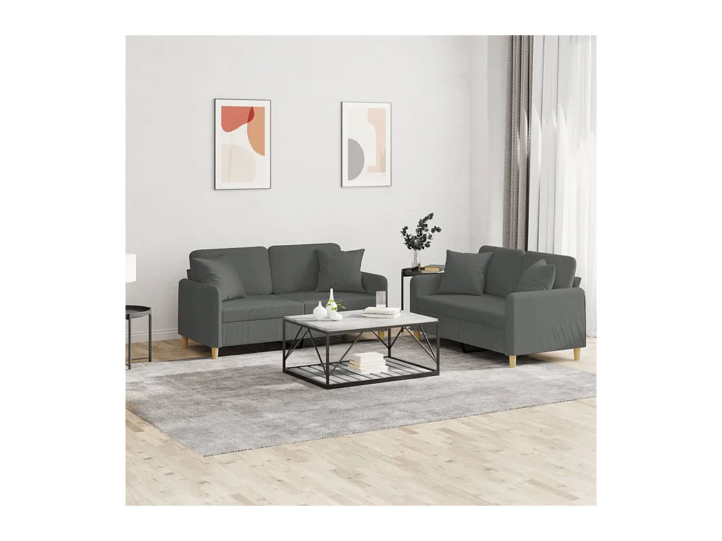 Ensemble de canapés 2 pcs coussins gris foncé tissu