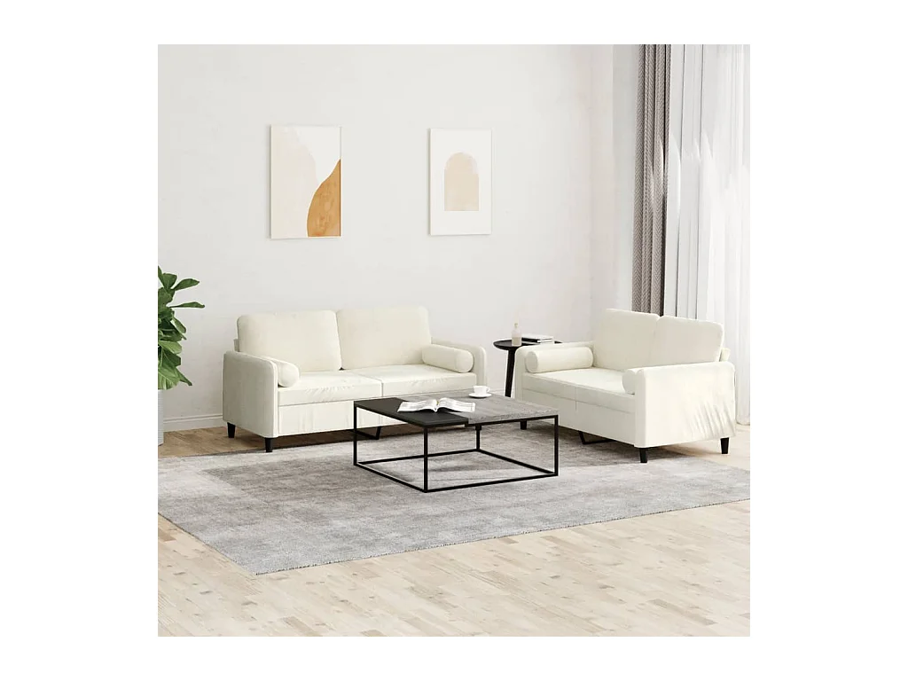 2-teiliges Sofa-Set mit cremefarbenen Samtkissen