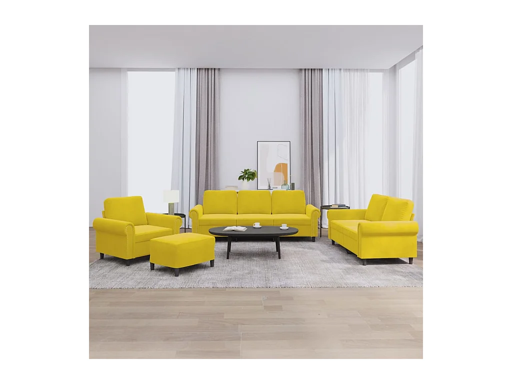 Ensemble de canapés 4 pcs avec coussins Jaune Velours