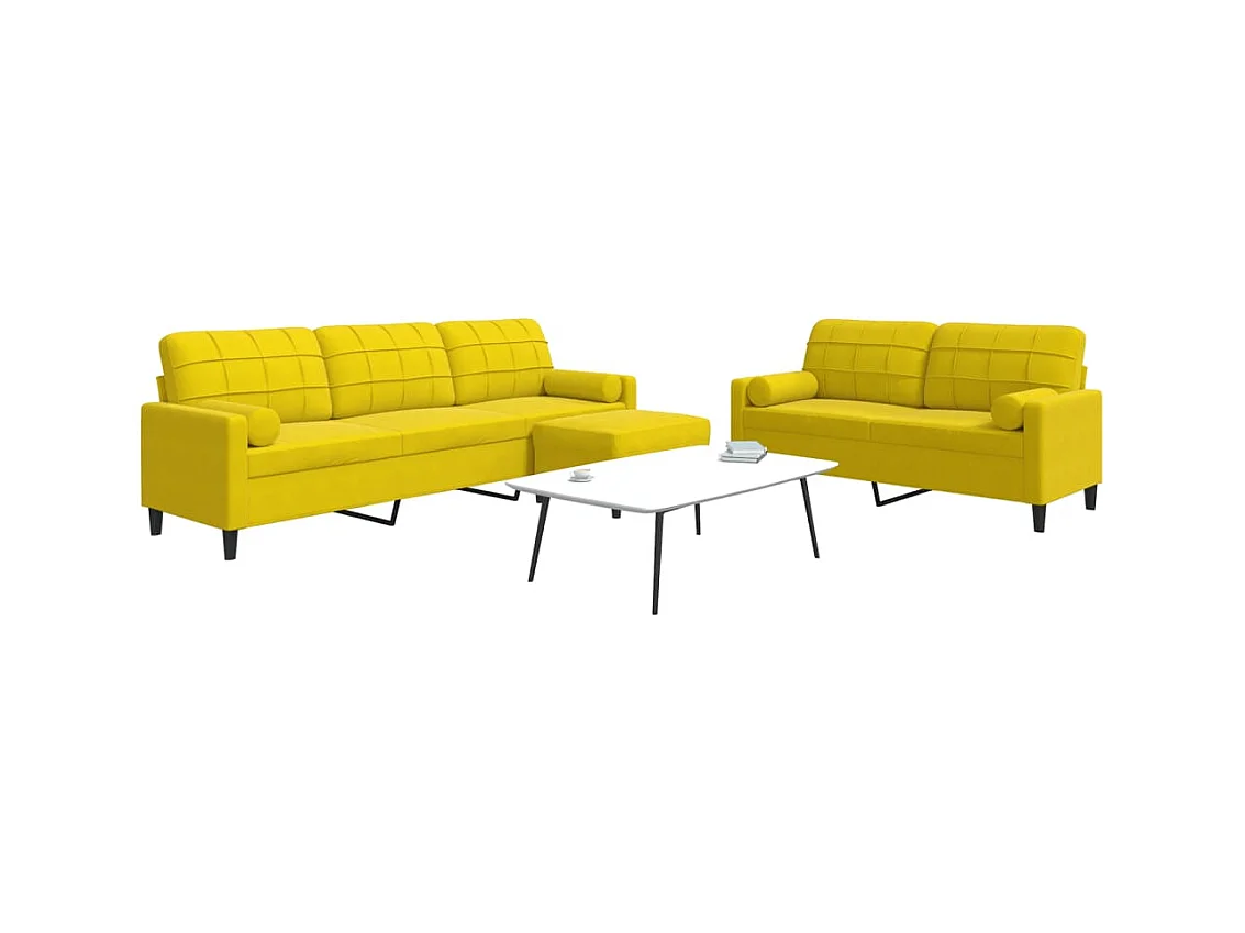 3-teiliges Sofa-Set mit Samtkissen und Nackenrollen