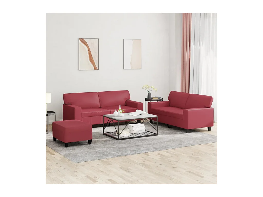 Ensemble de canapés 3 pcs rouge bordeaux similicuir