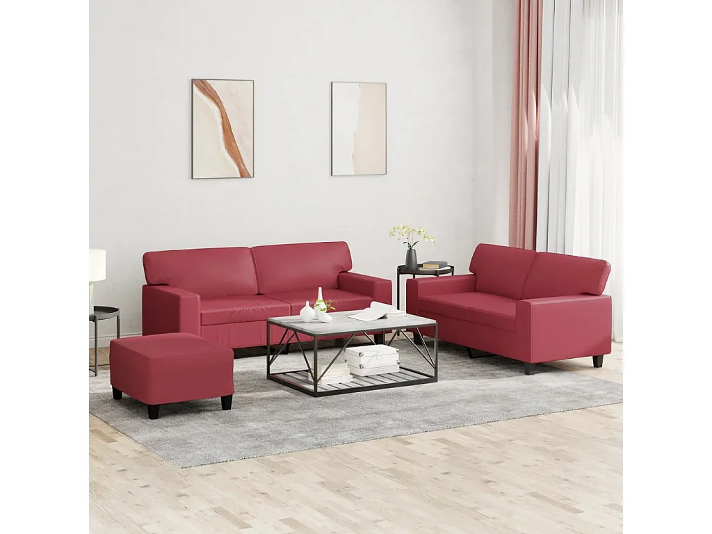 3-teiliges Sofa-Set, burgunderrot, Kunstleder