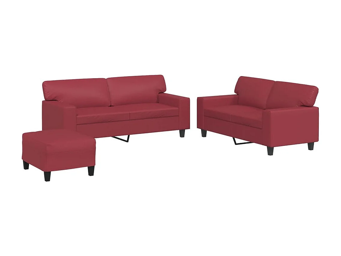 3-teiliges Sofa-Set, burgunderrot, Kunstleder