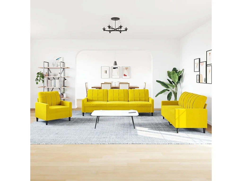 Set di 4 divani con cuscini in velluto giallo