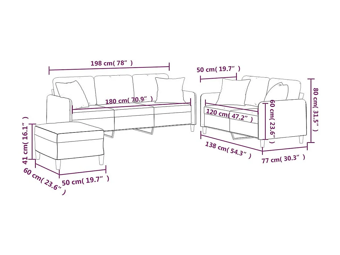 Ensemble de canapés 3 pcs avec coussins taupe tissu