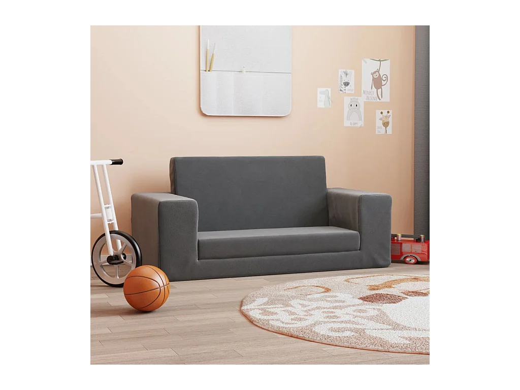 Kinder Schlafsofa 2 Sitzer Anthrazit weicher Plüsch