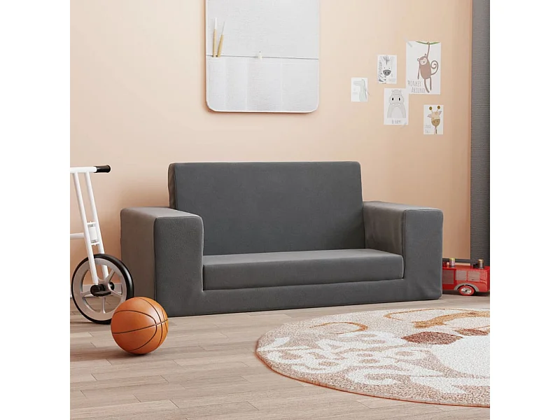 Sofá-cama infantil 2 lugares antracite pelúcia macia