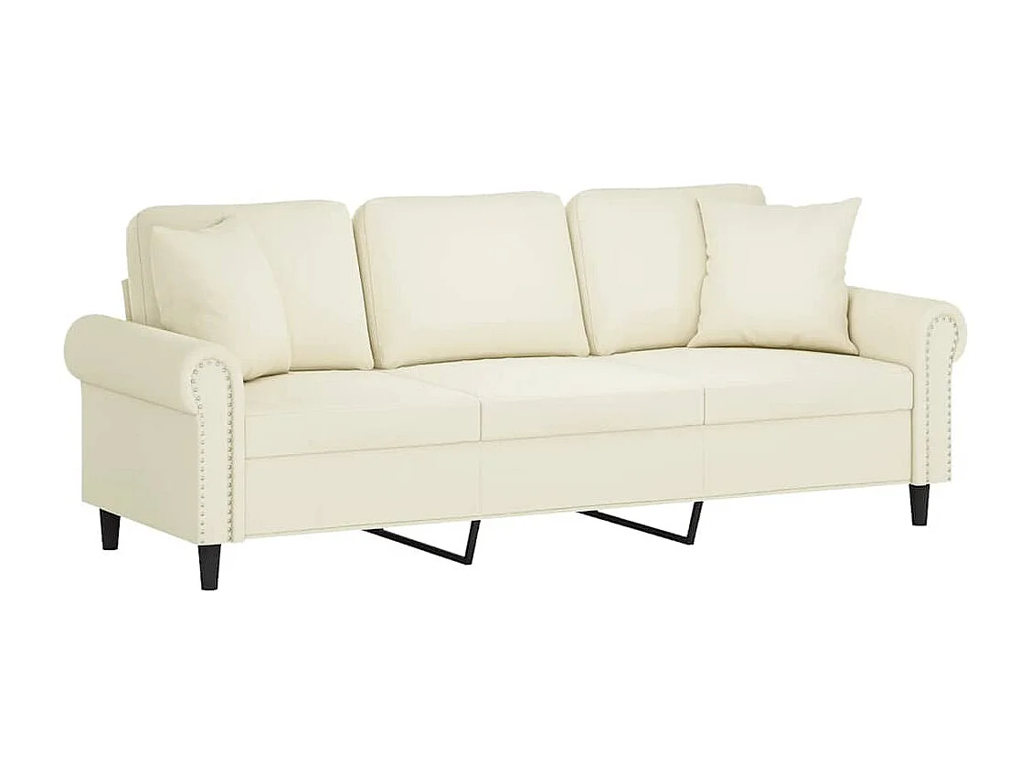 Sofá 3 lugares com almofadas decorativas creme 180 cm veludo
