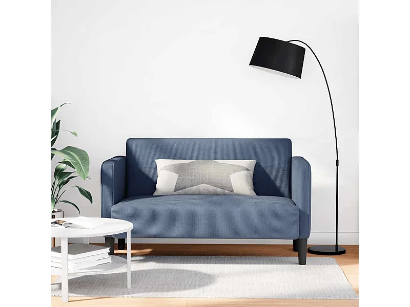 Sofá azul loveseat 109 cm tecido veludo canelado
