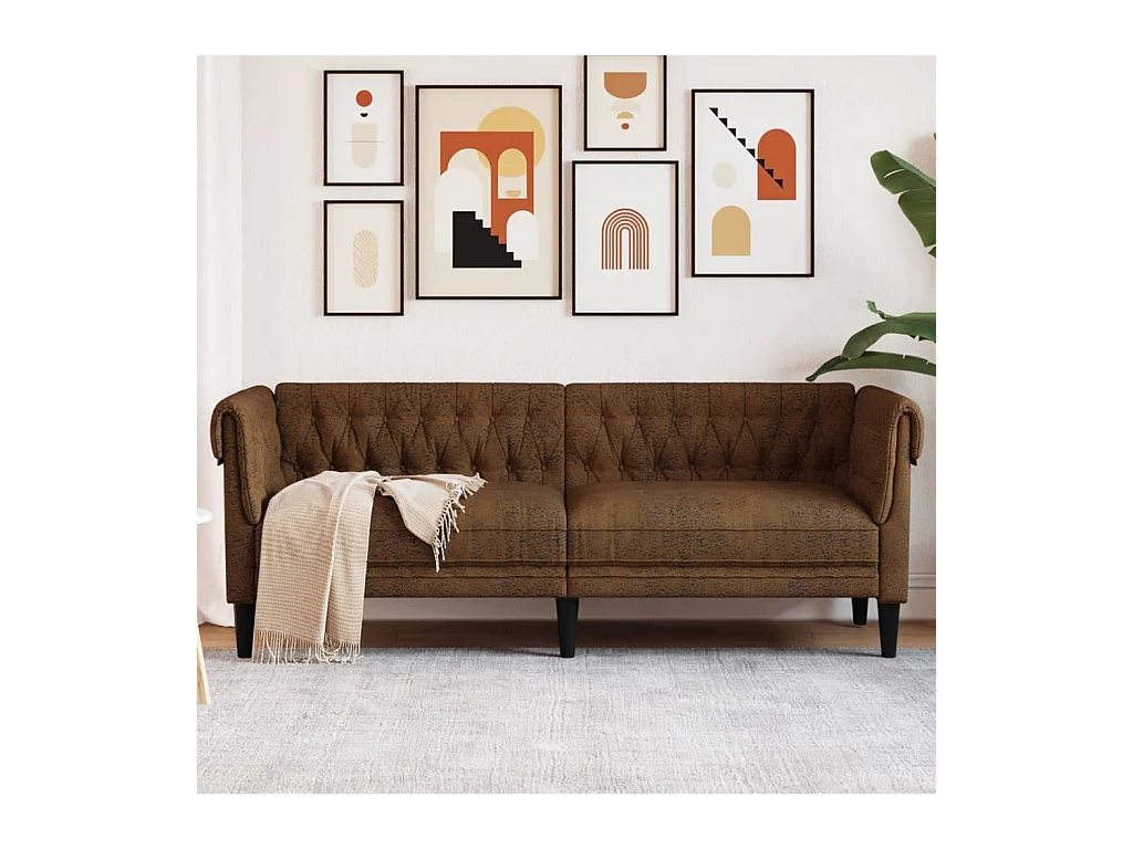 Canapé Chesterfield 3 places marron tissu