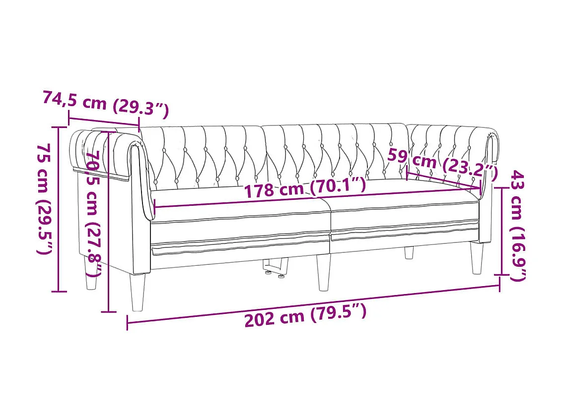 Canapé Chesterfield 3 places marron tissu