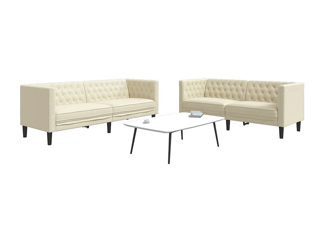 Conjunto de sofá Chesterfield 2 peças em couro sintético creme