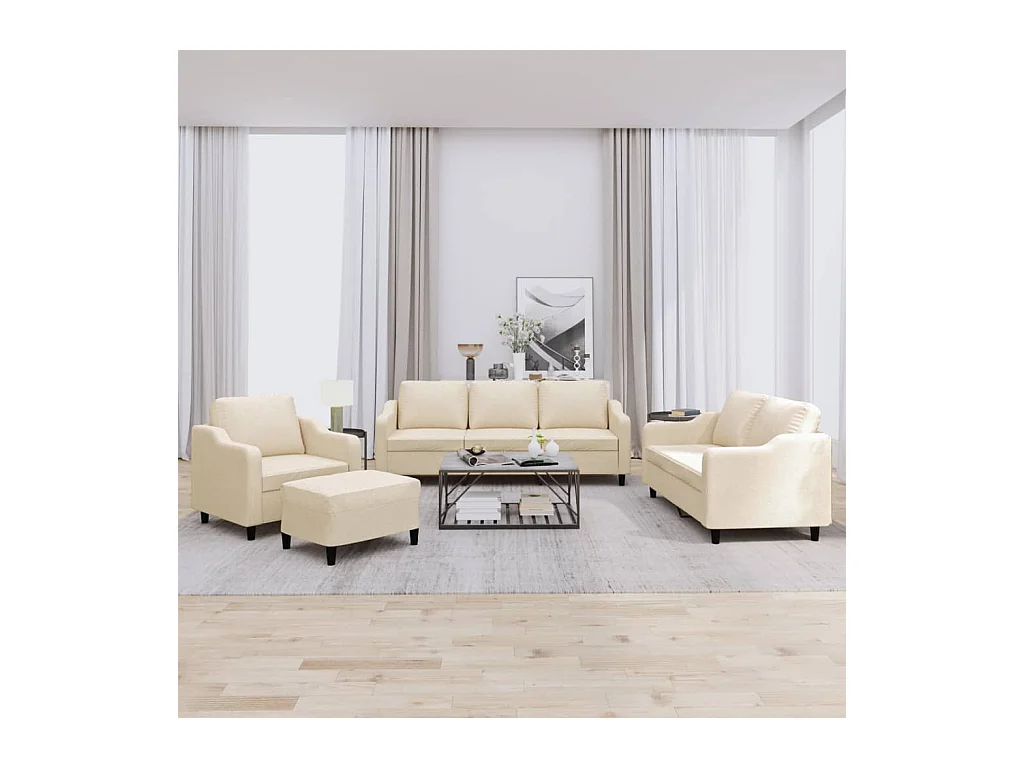 Set di 4 divani con cuscini in tessuto color crema