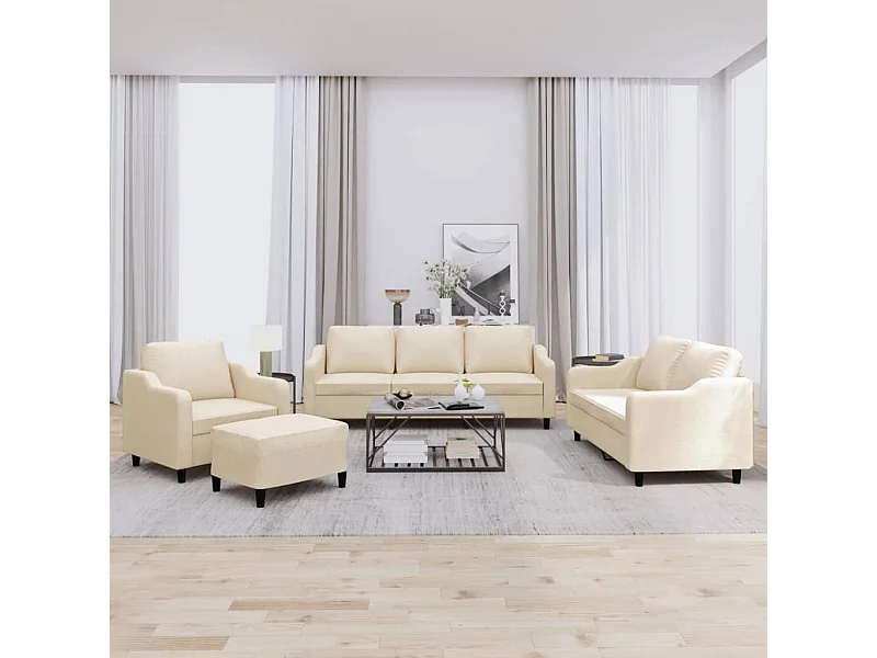 Conjunto de sofá de 4 peças com almofadas de tecido creme