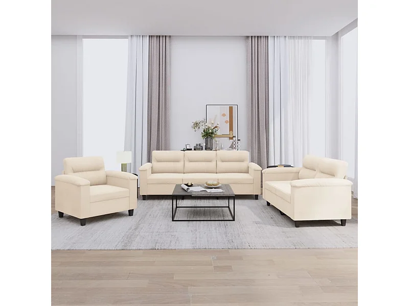 Conjunto de sofá de 3 piezas con cojines beige tejido de microfibra