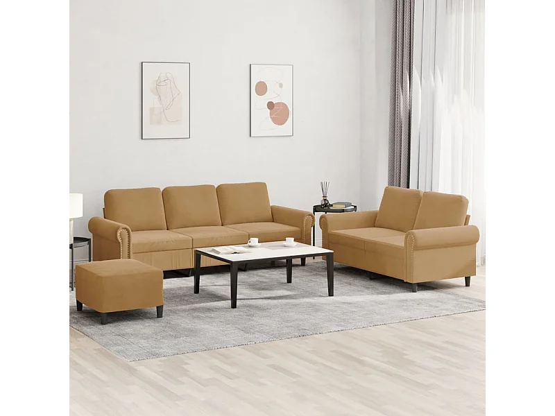 Set di 3 divani con cuscini in velluto marrone