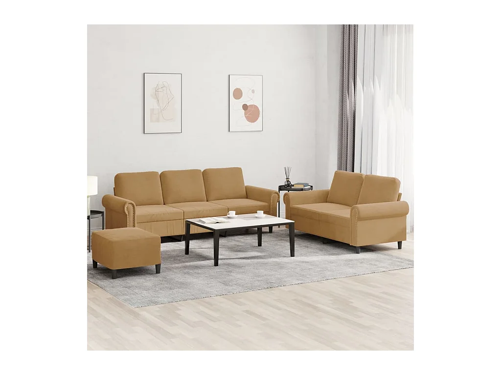 Ensemble de canapés 3 pcs avec coussins Marron Velours