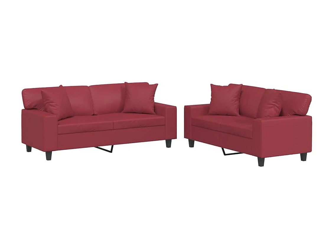 Ensemble de canapés 2 pcs et coussins rouge bordeaux similicuir