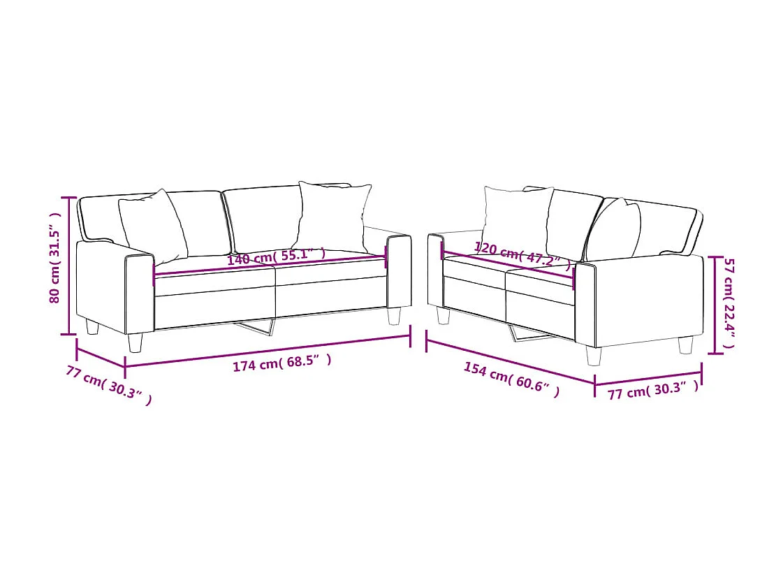 Ensemble de canapés 2 pcs et coussins rouge bordeaux similicuir